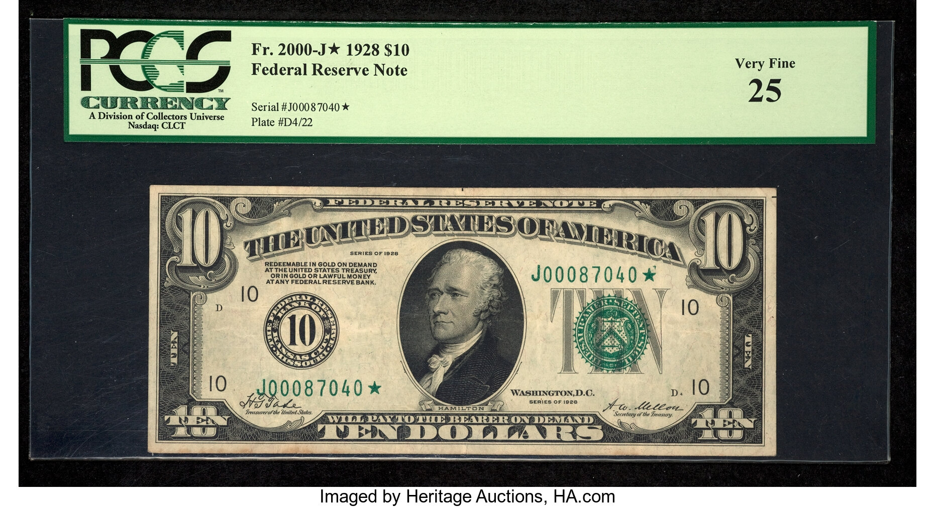 image for: Fr. 2000-J* $10 1928 Federal Reserve Star Note. PCGS Very Fine 25....