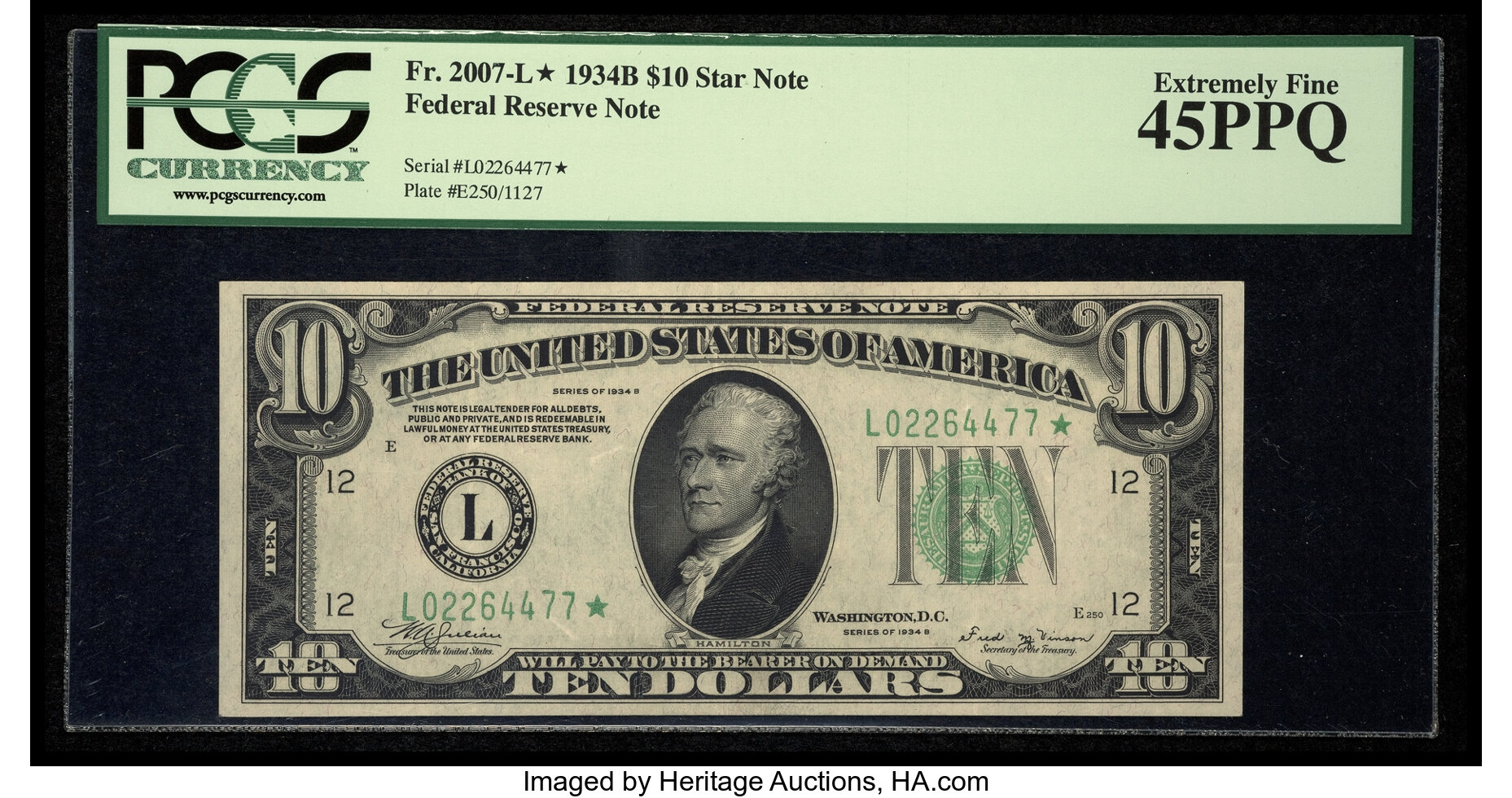 image for: Fr. 2007-L* $10 1934B Federal Reserve Note. PCGS Extremely Fine 45PPQ....