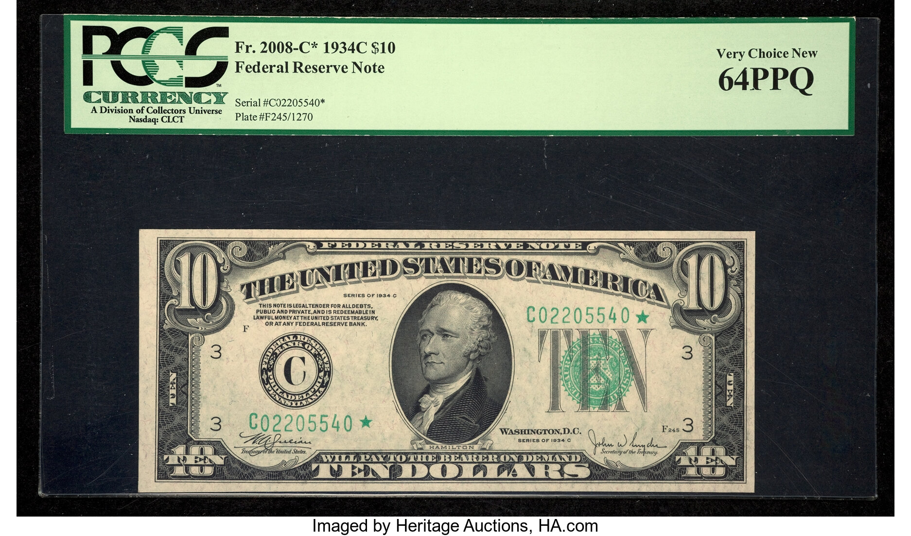 image for: Fr. 2008-C* $10 1934C Federal Reserve Star Note. PCGS Very Choice New 64PPQ....