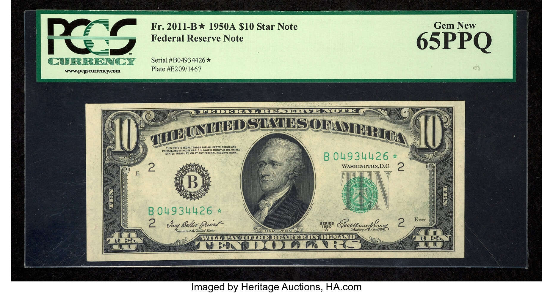 image for: Fr. 2011-B* $10 1950A Federal Reserve Star Note. PCGS Gem New 65PPQ....