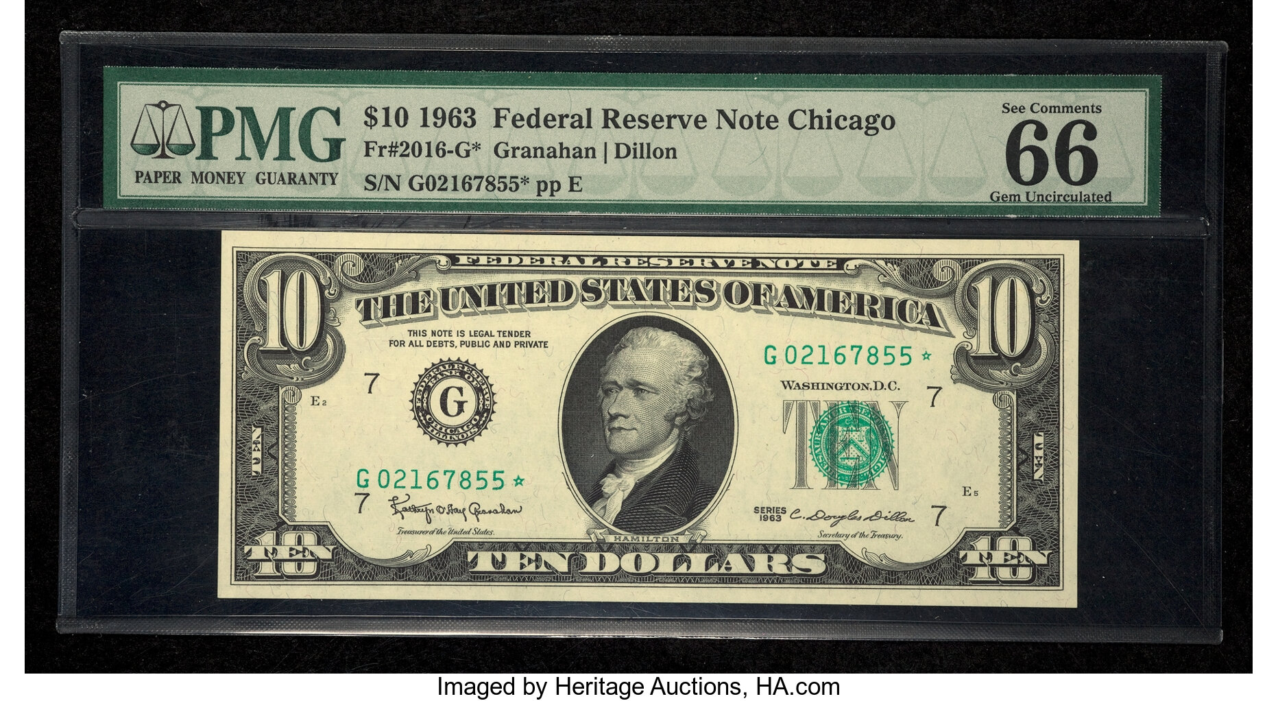 image for: Fr. 2016-G* $10 1963 Federal Reserve Star Note. PMG Gem Uncirculated 66 EPQ....