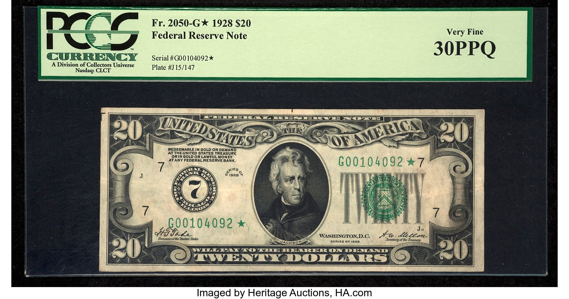 image for: Fr. 2050-G* $20 1928 Federal Reserve Star Note. PCGS Very Fine 30PPQ....