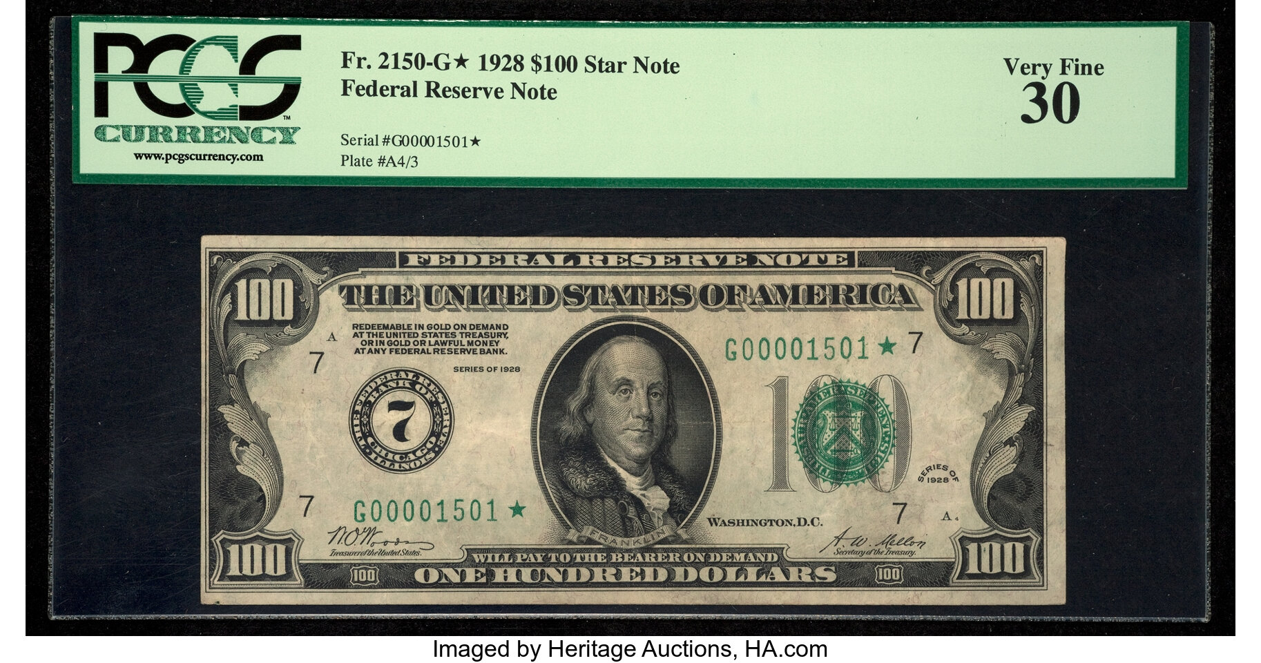 image for: Fr. 2150-G* $100 1928 Federal Reserve Note. PCGS Very Fine 30....
