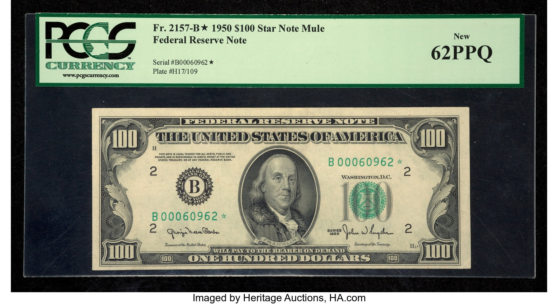 image for: Fr. 2157-B* $100 1950 Mule Federal Reserve Star Note. PCGS New 62PPQ....