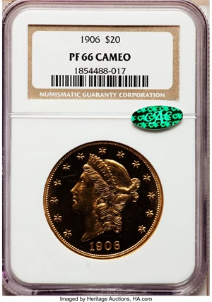 image for: 1906 $20 PR66 Cameo NGC. CAC....