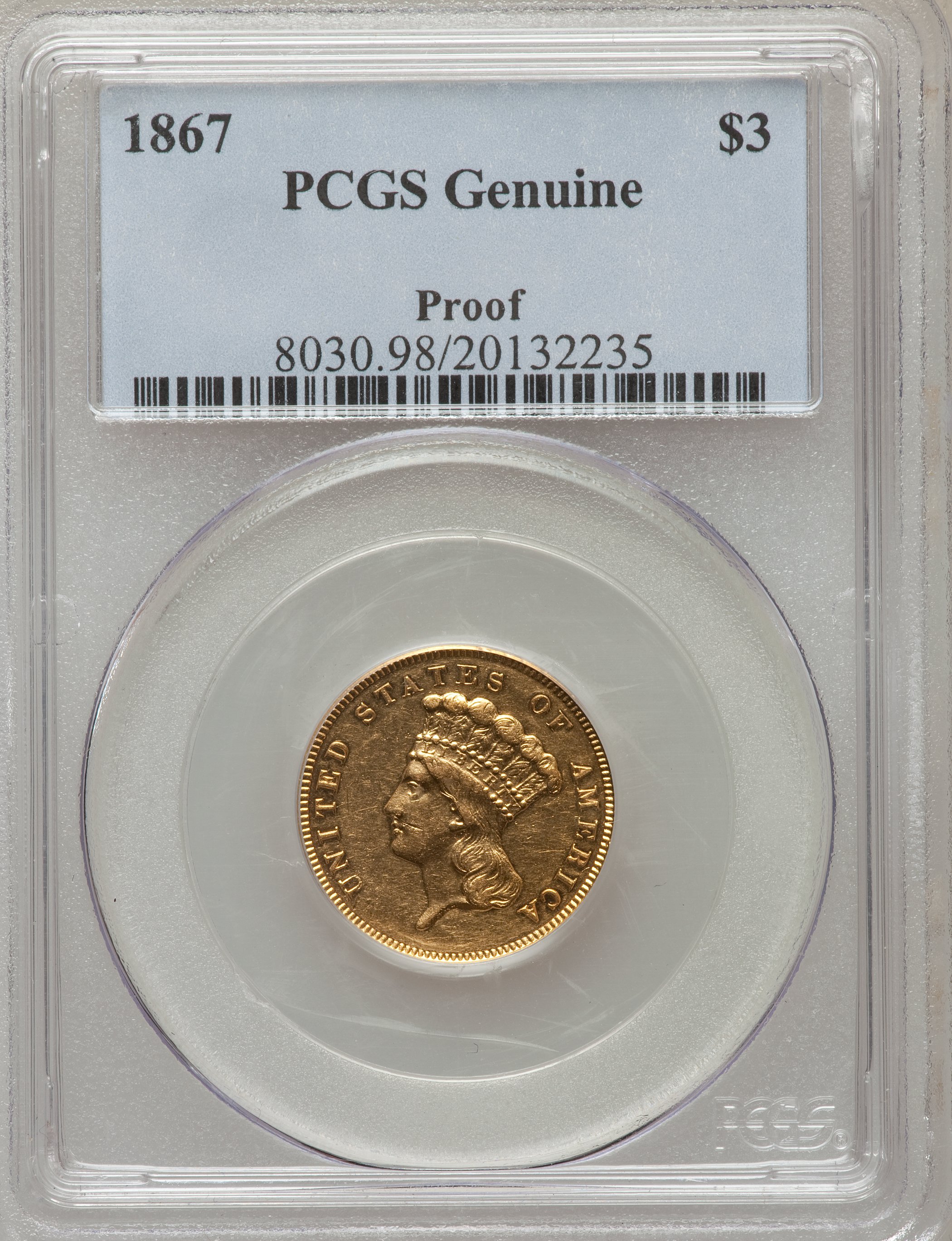 image for: 1867 $3 -- Genuine -- PCGS. Proof....