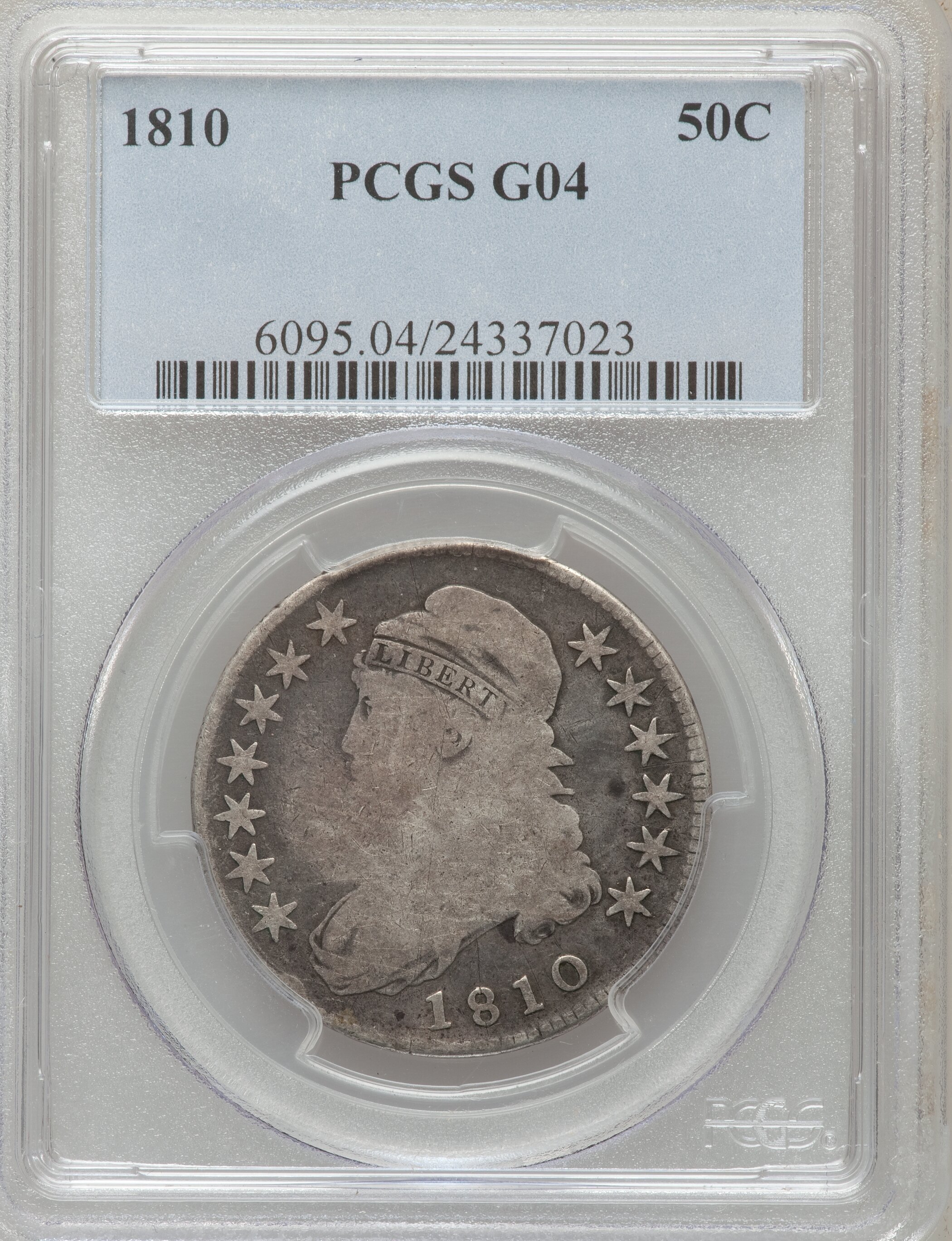 1810 50C Good 4 PCGS. PCGS Population (2/664). NGC Census: (2/582). Mintage: 1,276,276. Numismedia Wsl. Price for problem f...