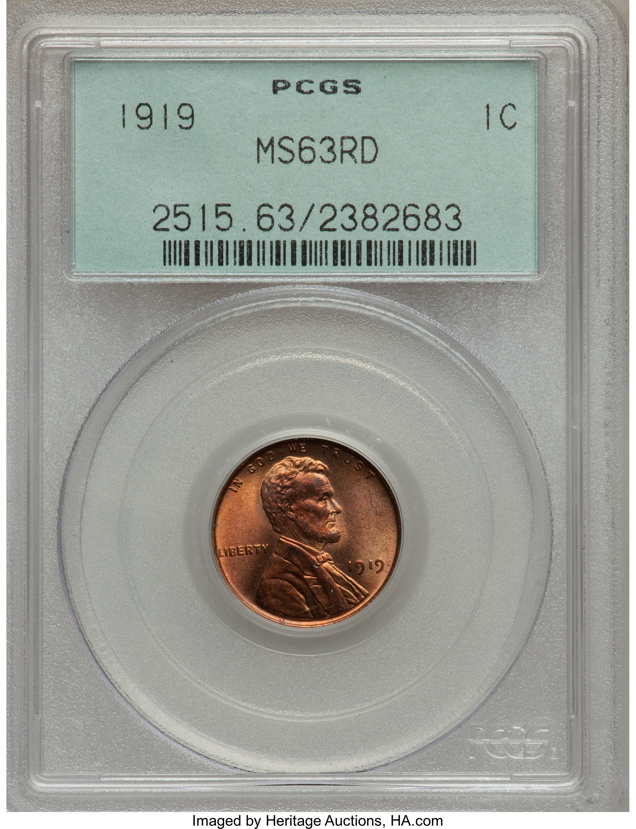 1919 1C MS63 Red PCGS. PCGS Population (49/960). NGC Census: (42/616). Mintage: 392,020,992. Numismedia Wsl. Price for prob...