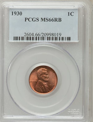 image for: 1930 1C MS66 Red and Brown PCGS. PCGS Population (4/0). NGC Census: (26/0). Mintage: 157,415,008. Numismedia Wsl. Price for...
