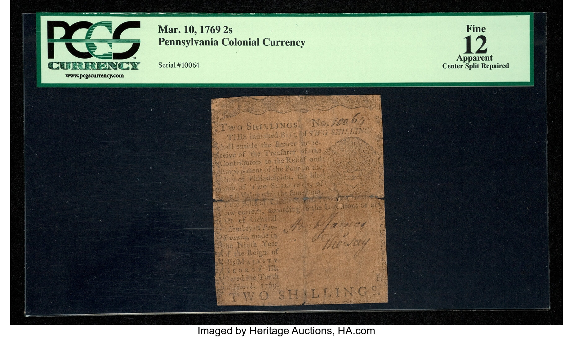 image for: Pennsylvania March 10, 1769 2s PCGS Apparent Fine 12....