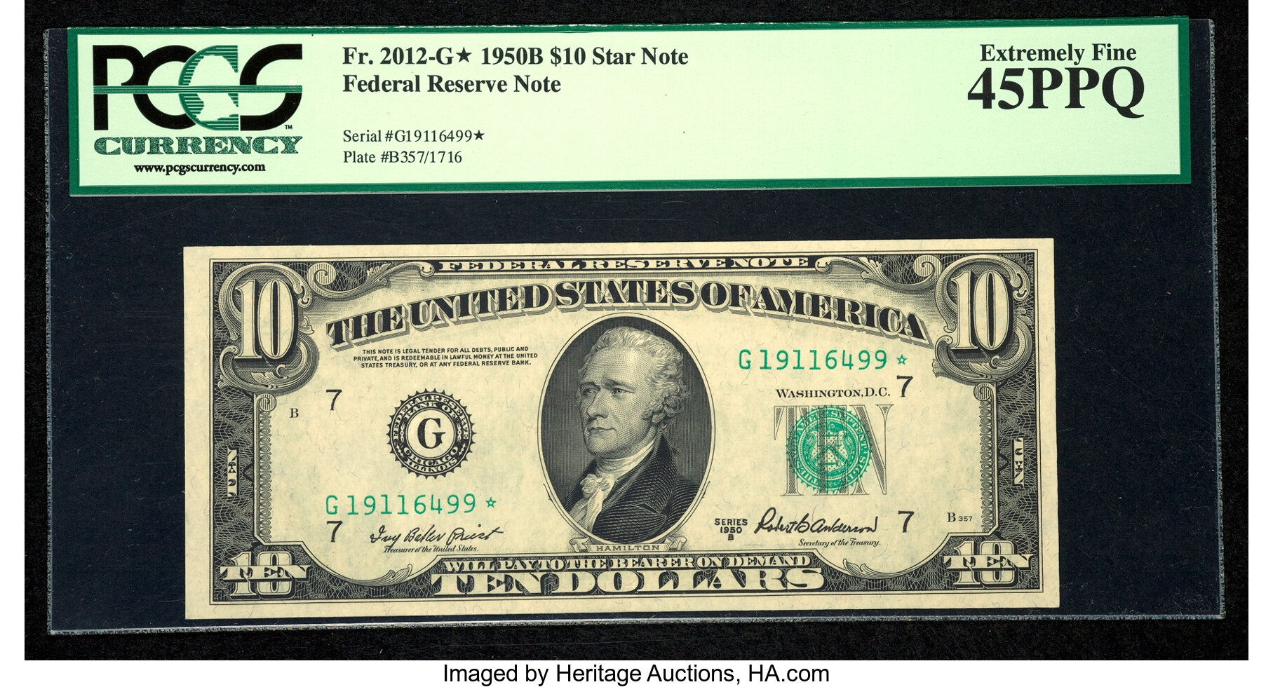 image for: Fr. 2012-G* $10 1950B Federal Reserve Note. PCGS Extremely Fine 45PPQ....
