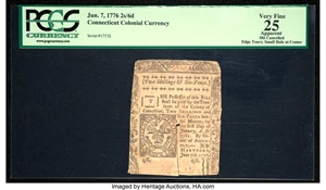 image for: Connecticut June 7, 1776 2s 6d Slash Cancel PCGS Apparent Very Fine 25....