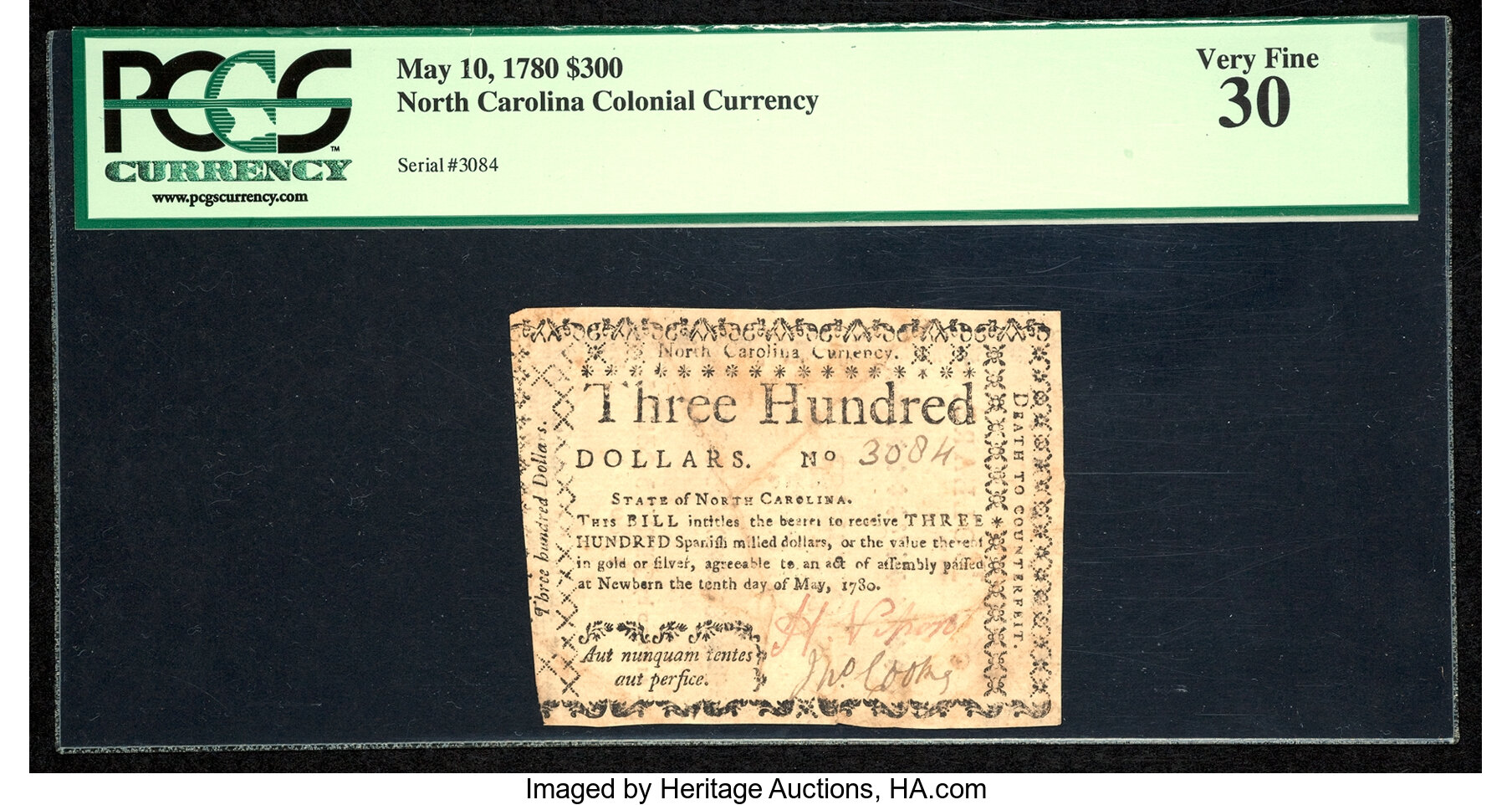image for: North Carolina May 10, 1780 $300 Aut Numquam Tentes Aut Perfice PCGS Very Fine 30....