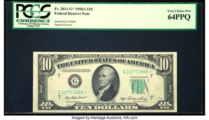 image for: Fr. 2011-G* $10 1950A Federal Reserve Star Note. PCGS Very Choice New 64PPQ....