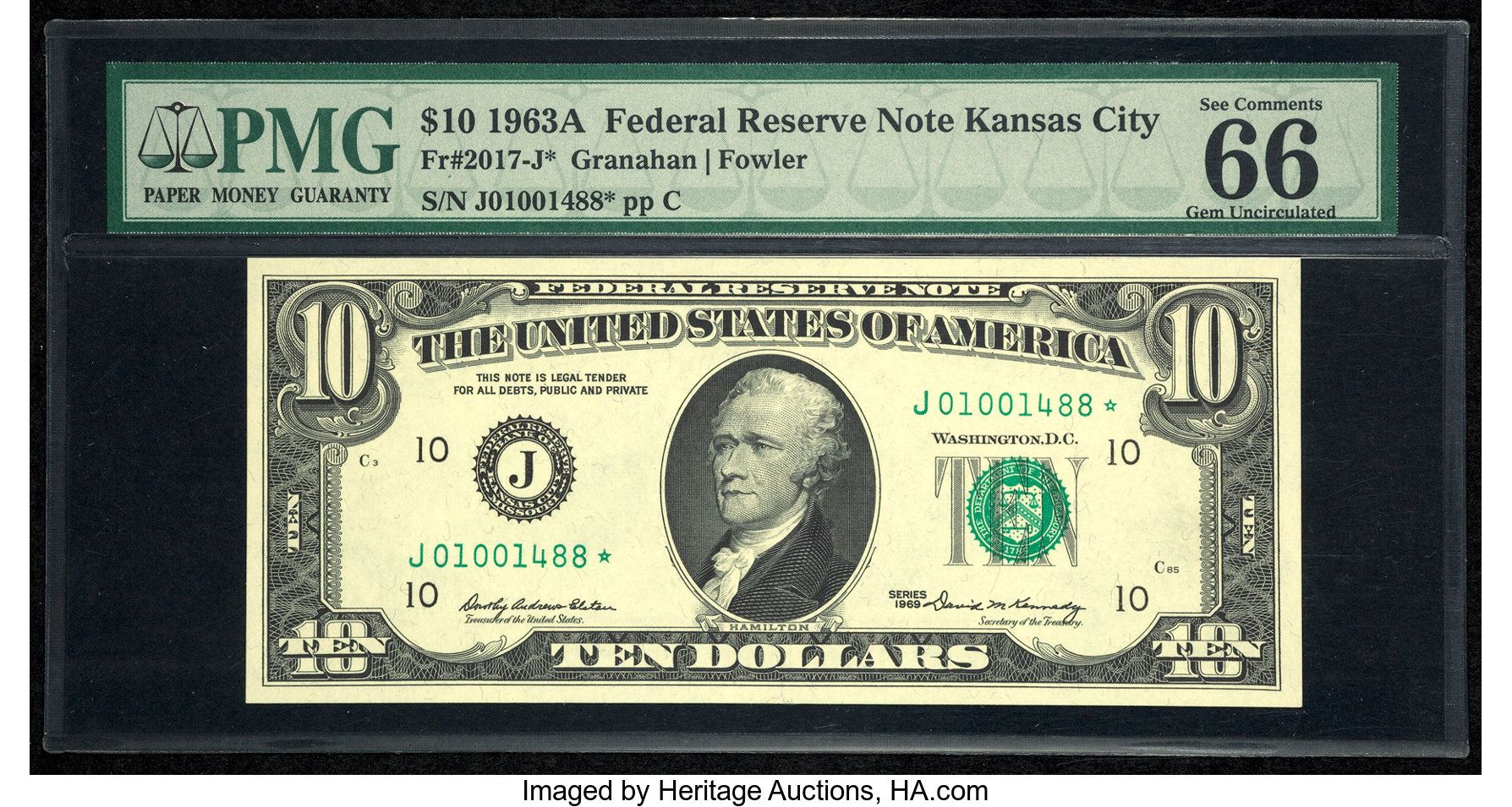 image for: Fr. 2017-J* $10 1963A Federal Reserve Star Note. PMG Gem Uncirculated 66 EPQ....