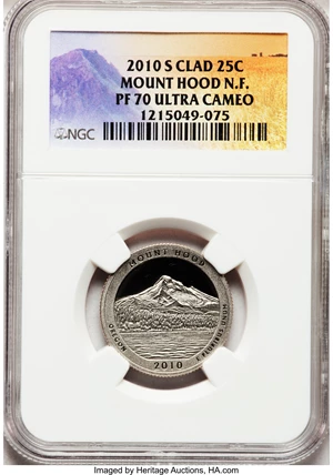 image for: 2010-S 25C Mount Hood National Forest Clad PR70 Ultra Cameo NGC. NGC Census: (0). PCGS Population (198). (#418849)...