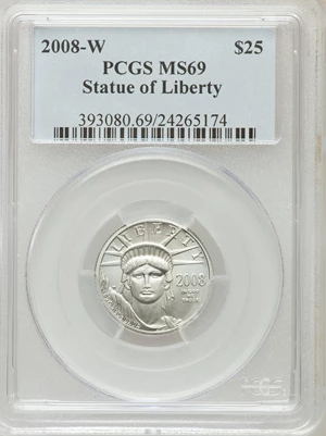 image for: 2008-W $25 Quarter-Ounce Platinum Eagle MS69 PCGS. PCGS Population (173/205). NGC Census: (0/0). (#393080)...