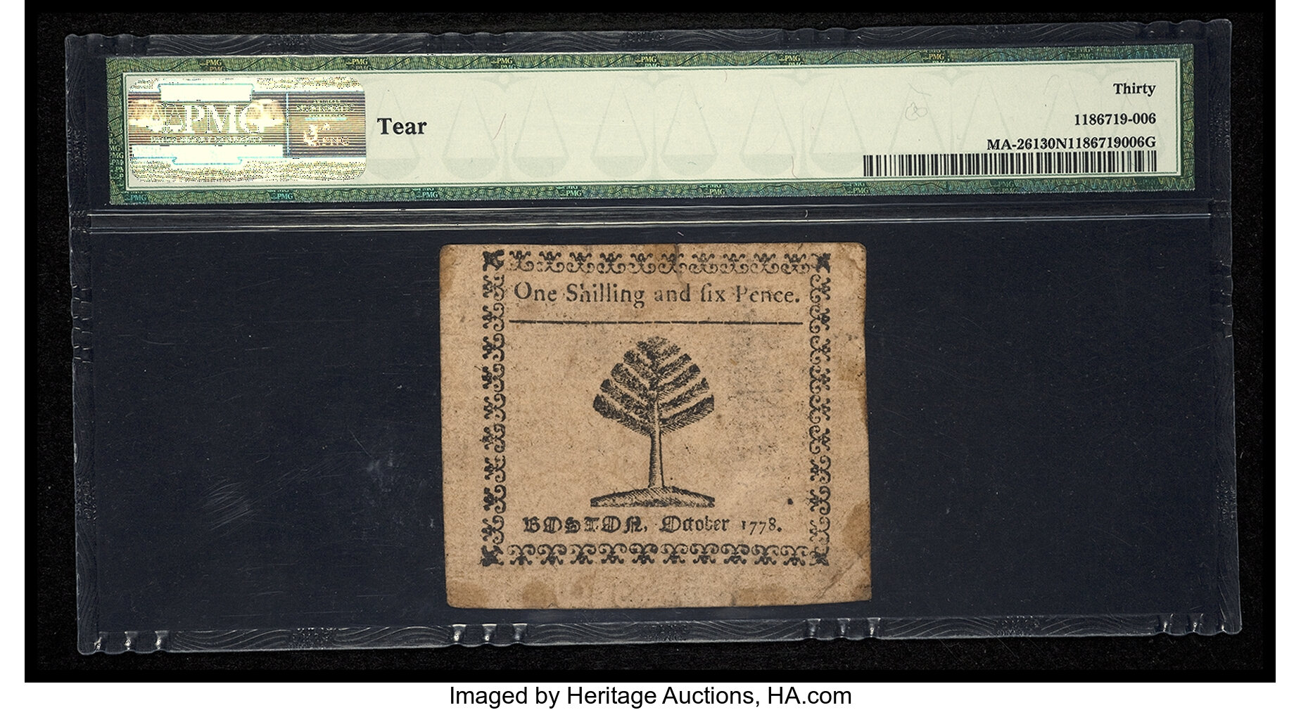 image for: Massachusetts October 16, 1778 1s 6d PMG Very Fine 30 Net....