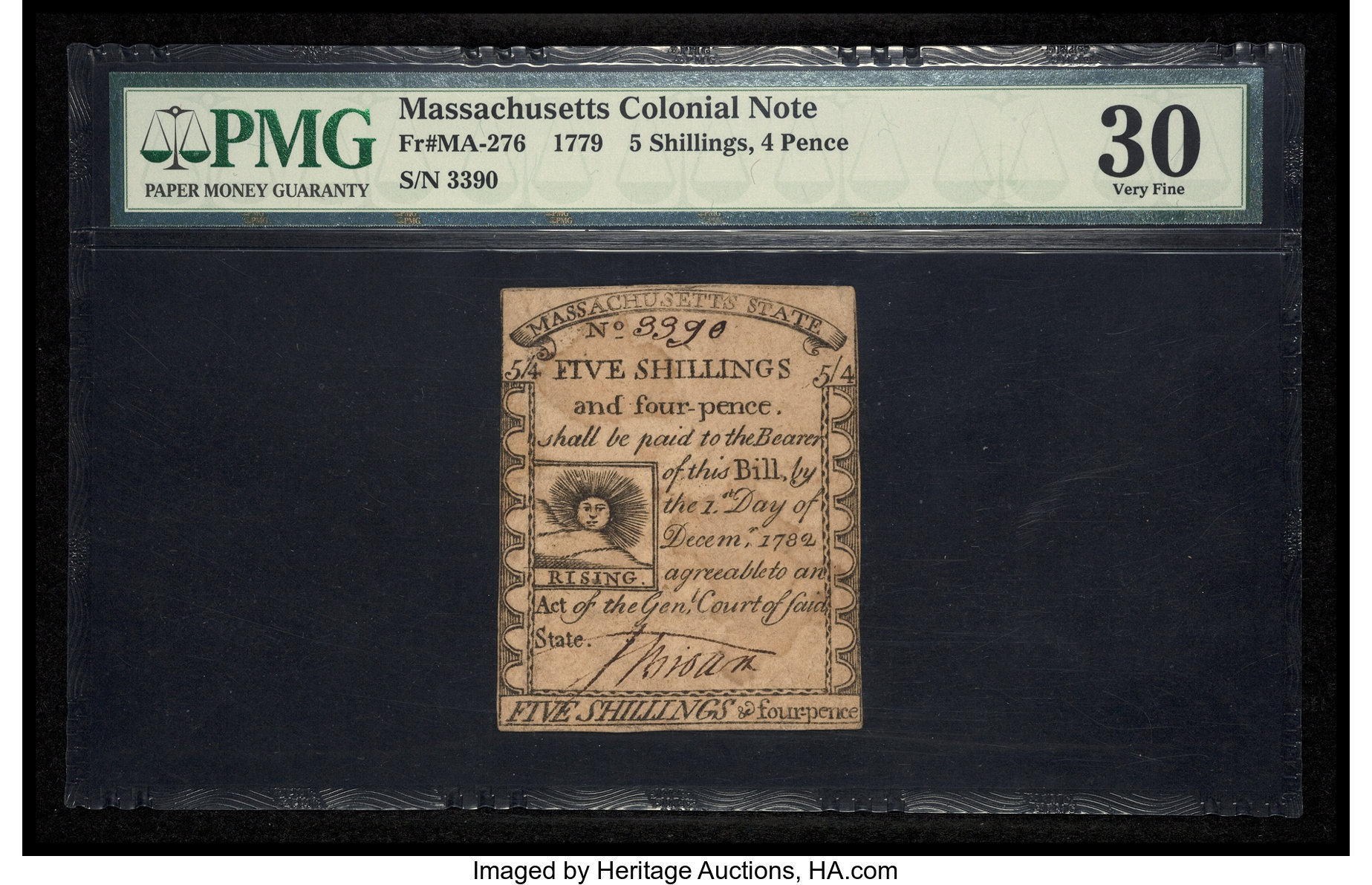 image for: Massachusetts 1779 5s 4d PMG Very Fine 30....