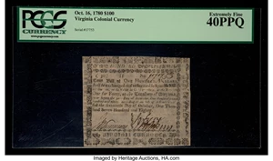 image for: Virginia October 16, 1780 $100 PCGS Extremely Fine 40PPQ....