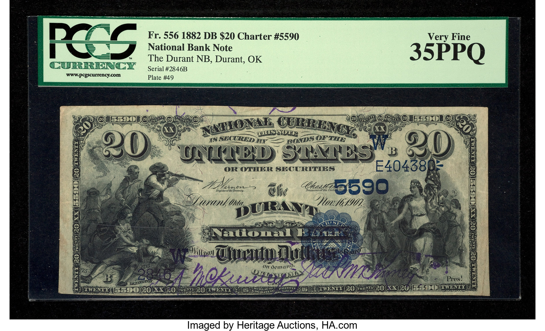 image for: Durant, OK - $20 1882 Date Back Fr. 556 The Durant NB Ch. # (W)5590...