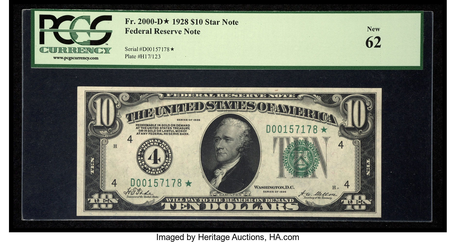 image for: Fr. 2000-D* $10 1928 Federal Reserve Note. PCGS New 62....