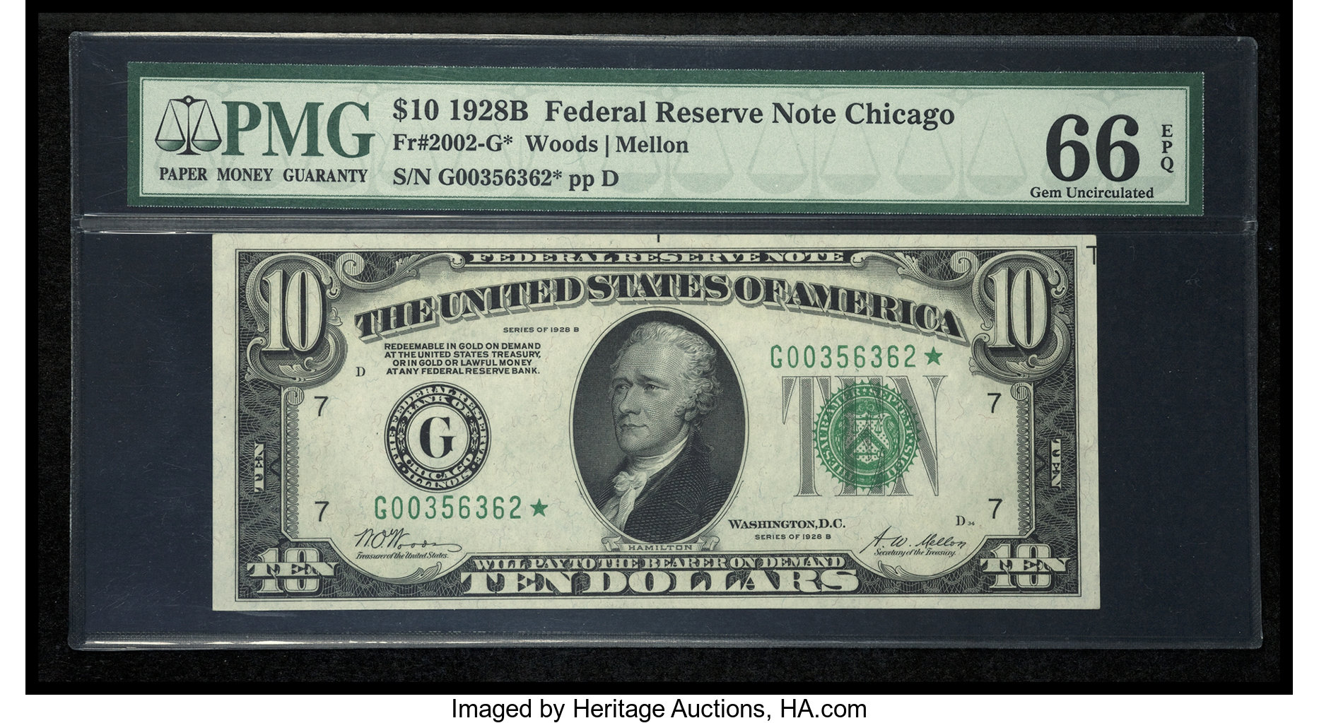 image for: Fr. 2002-G* $10 1928B Federal Reserve Note. PMG Gem Uncirculated 66 EPQ....