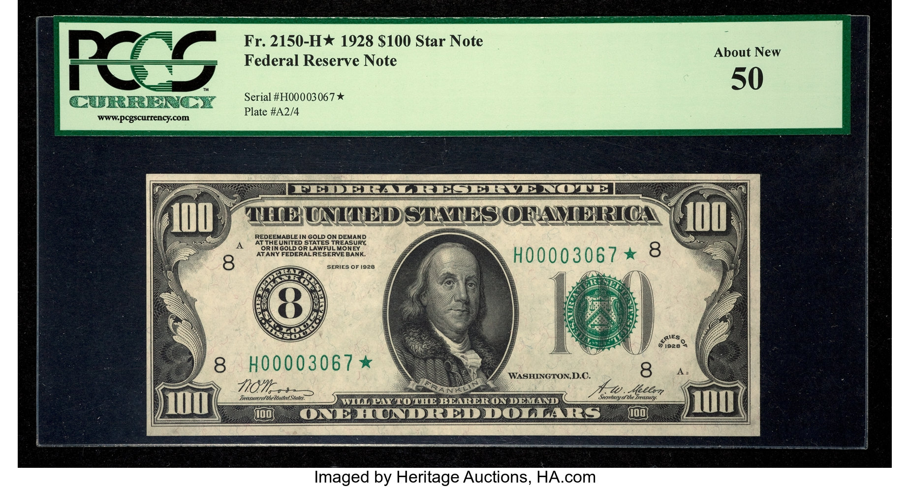 image for: Fr. 2150-H* $100 1928 Federal Reserve Note. PCGS About New 50....
