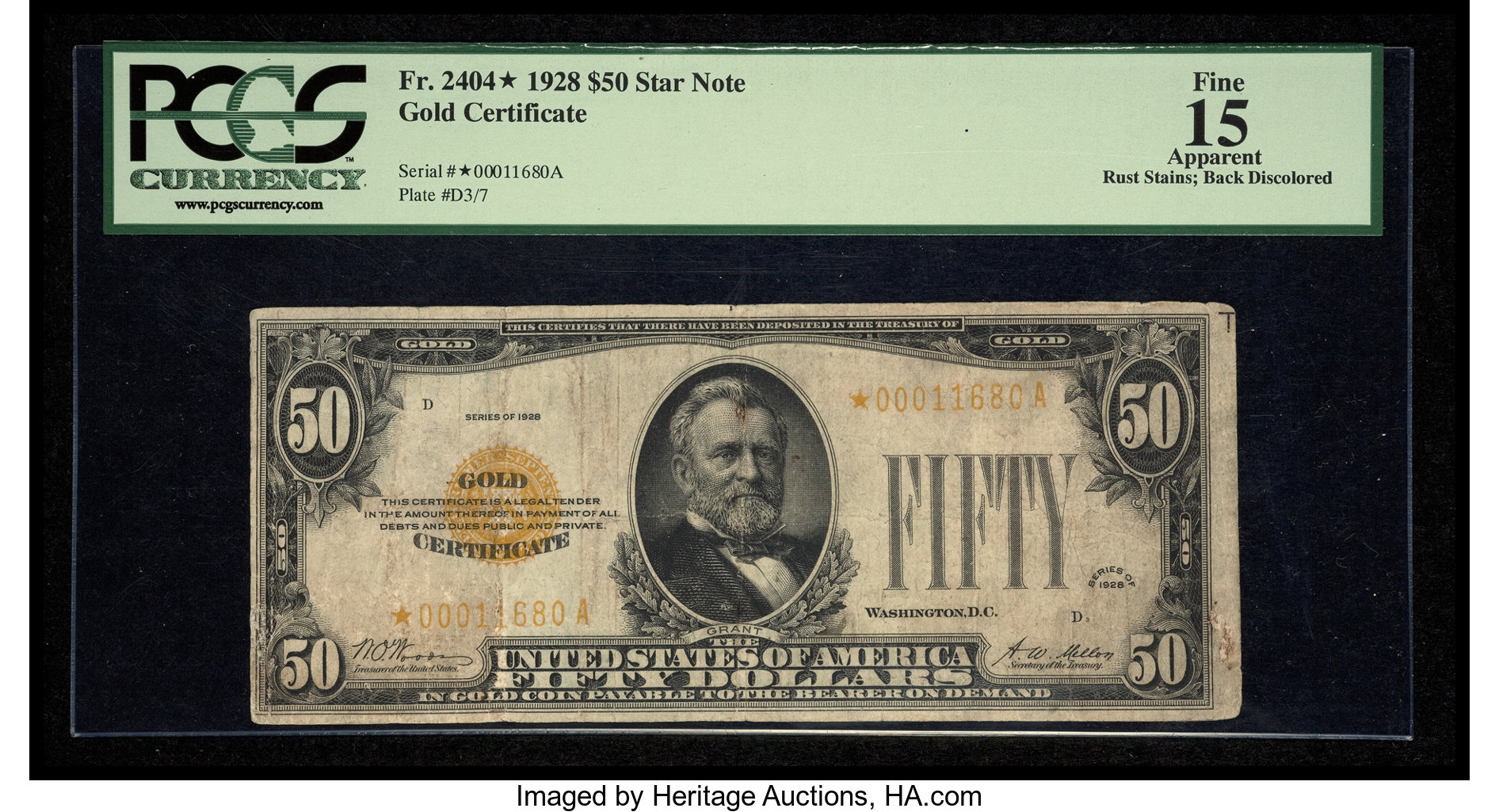 image for: Fr. 2404* $50 1928 Gold Certificate. PCGS Apparent Fine 15....