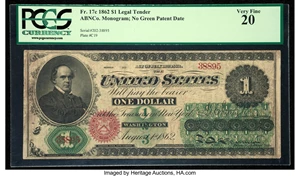 image for: Fr. 17c $1 1862 Legal Tender PCGS Very Fine 20....