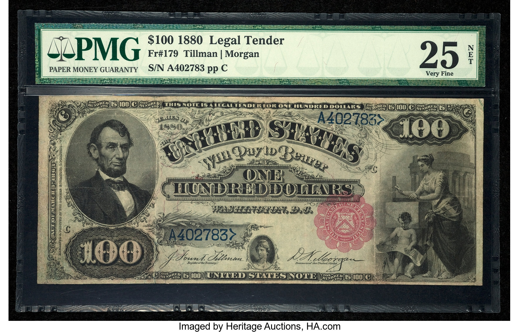 image for: Fr. 179 $100 1880 Legal Tender PMG Very Fine 25 Net....