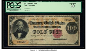 image for: Fr. 1209 $100 1882 Gold Certificate PCGS Very Fine 20....