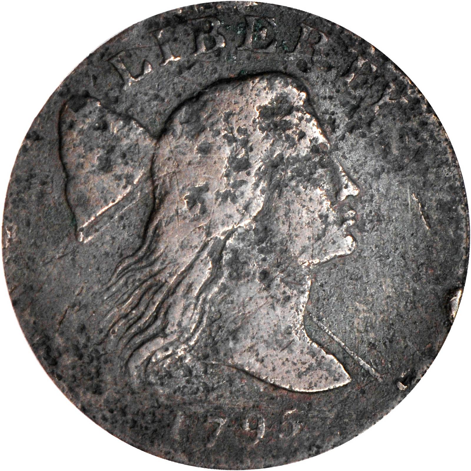 image for: 1795 Liberty Cap Cent. S-80. Rarity-5+. Jefferson Head. Plain Edge. Genuine--Code 97, Environmental Damage (PCGS). Secure Holder.