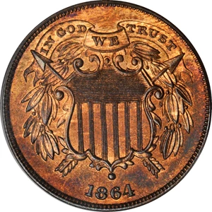 image for: 1864 Two-Cent Piece. FS-401. Small Motto. Proof-65 RB (PCGS). CAC.