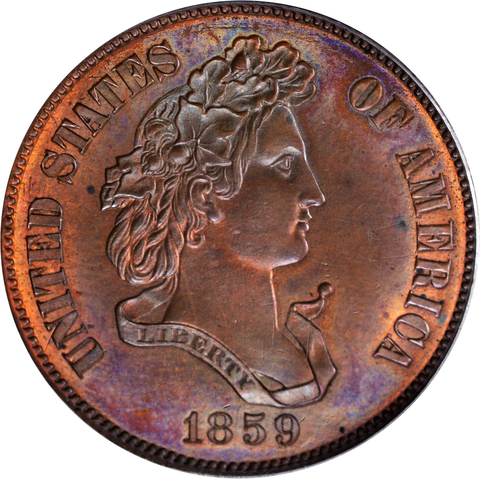 image for: 1859 Pattern Half Dollar. Judd-244, Pollock-300. Rarity-7+. Copper. Reeded Edge. Proof-64 BN (PCGS). CAC.