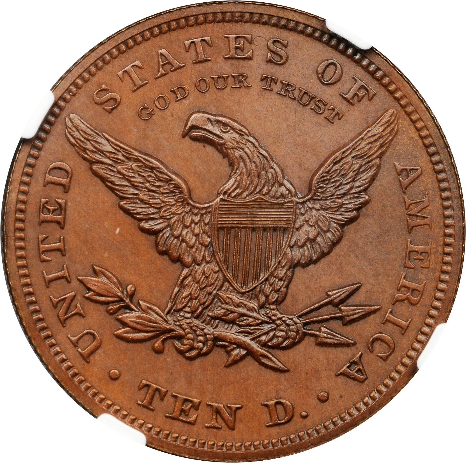 image for: 1863 Pattern Liberty Eagle. Judd-352, Pollock-424. Rarity-6+. Copper. Reeded Edge. Proof-65 BN (NGC). CAC.