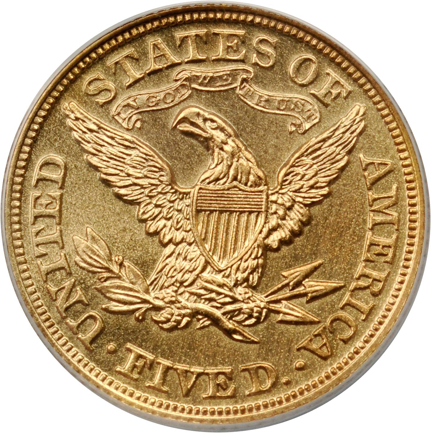 image for: 1865 Pattern Liberty Half Eagle. Judd-446 Gilt, Pollock-518. Rarity-6+. Gilt Copper. Reeded Edge. Proof-60 Details--Altered Surfaces (AN...