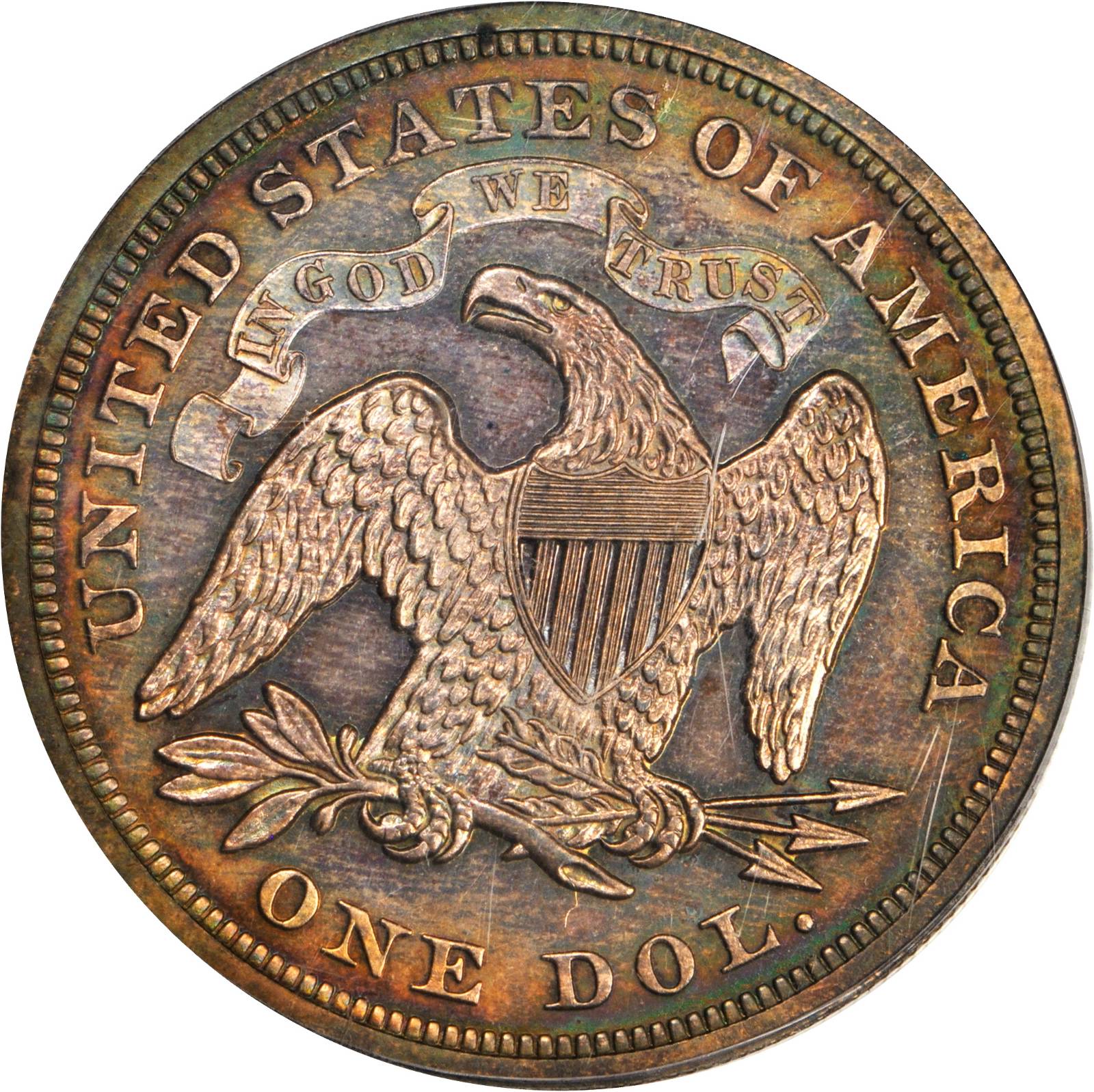 image for: 1870 Pattern Dollar. Judd-1016, Pollock-1150. Rarity-7-. Copper. Reeded Edge. Proof-63 RB (PCGS).