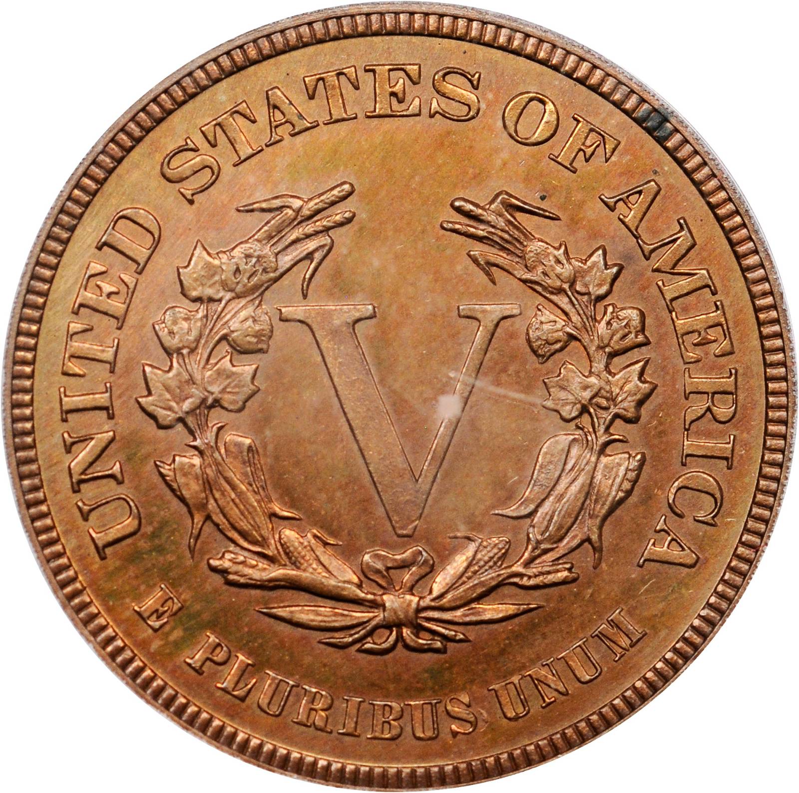 image for: 1882 Pattern Liberty Nickel. Judd-1691, Pollock-1893. Rarity-6+. Copper. Plain Edge. Proof-64 RB (PCGS).