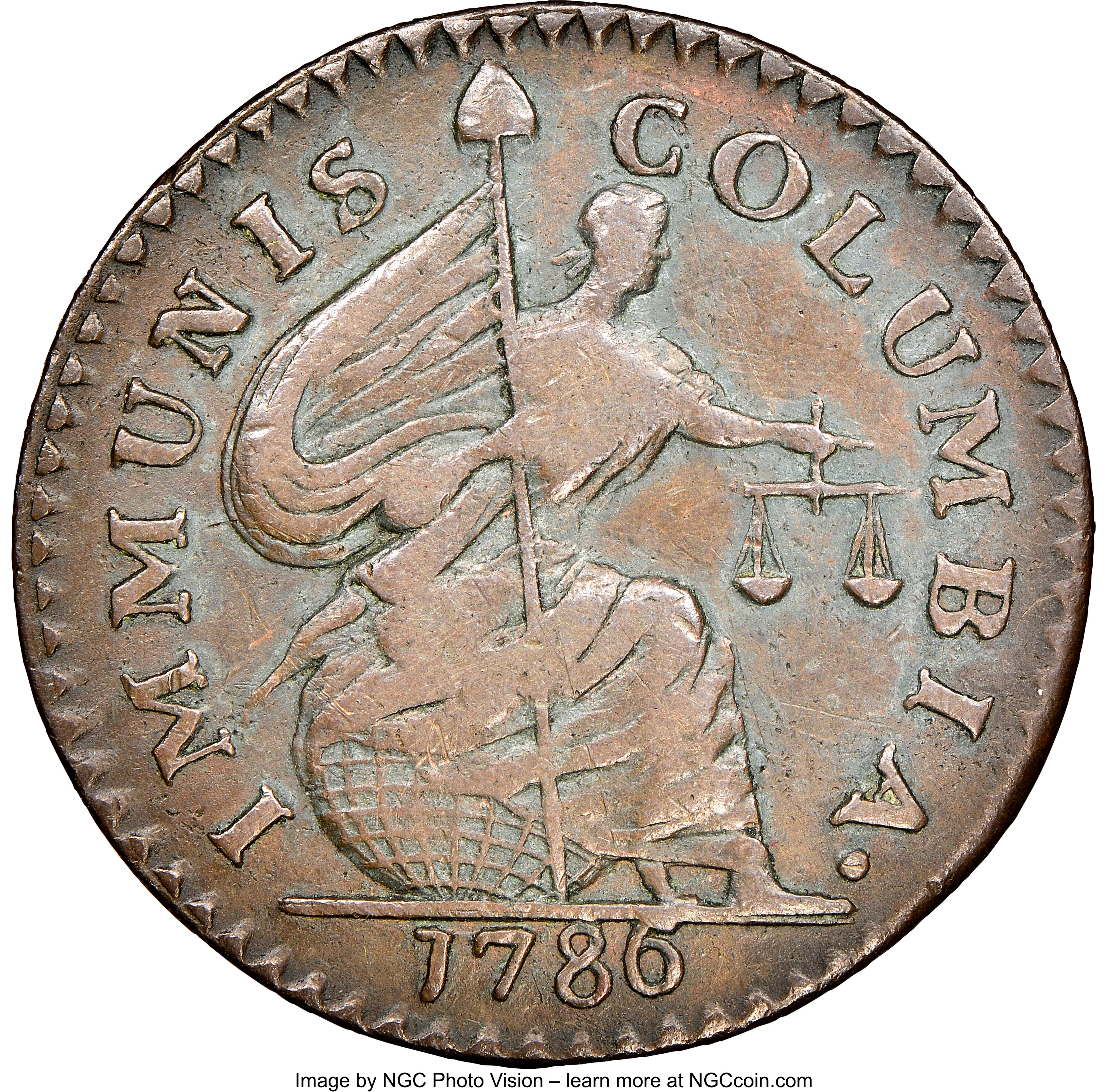 image for: 1786 Immunis Columbia Copper, New Jersey Shield, Maris 3-C, W-5670, High R.6, XF40 NGC. ...