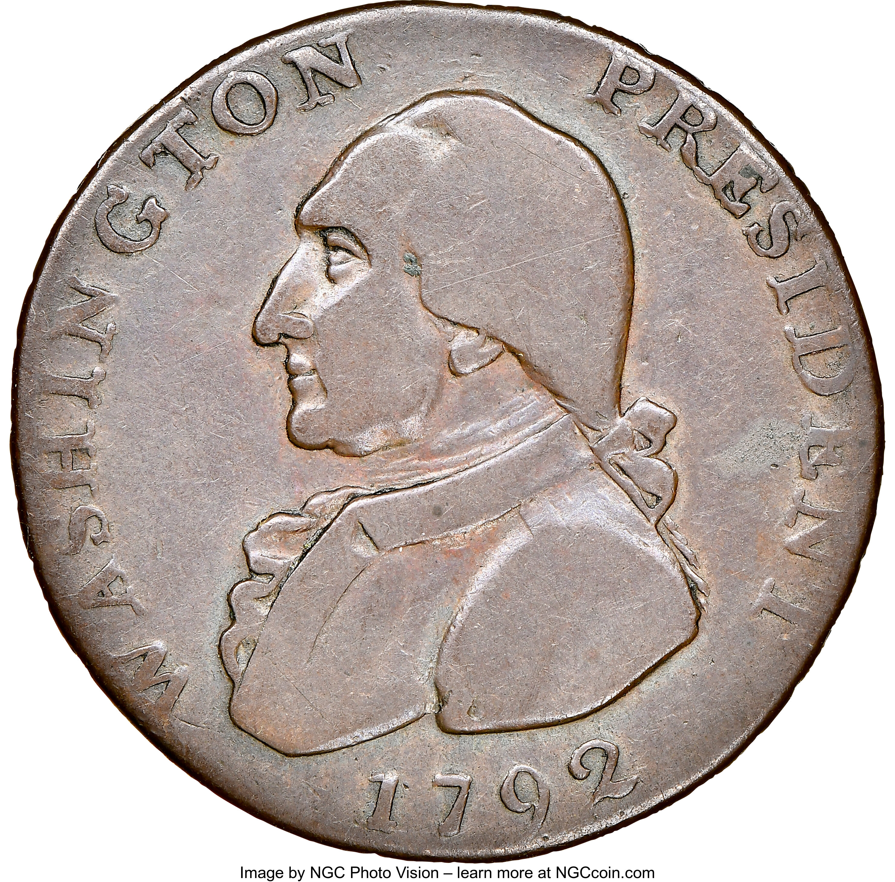 image for: 1792 Washington President Cent, Eagle and Stars Reverse, Lettered Edge, Fine 12 NGC. Baker-21, W-10670, Musante GW-31C, R.7....