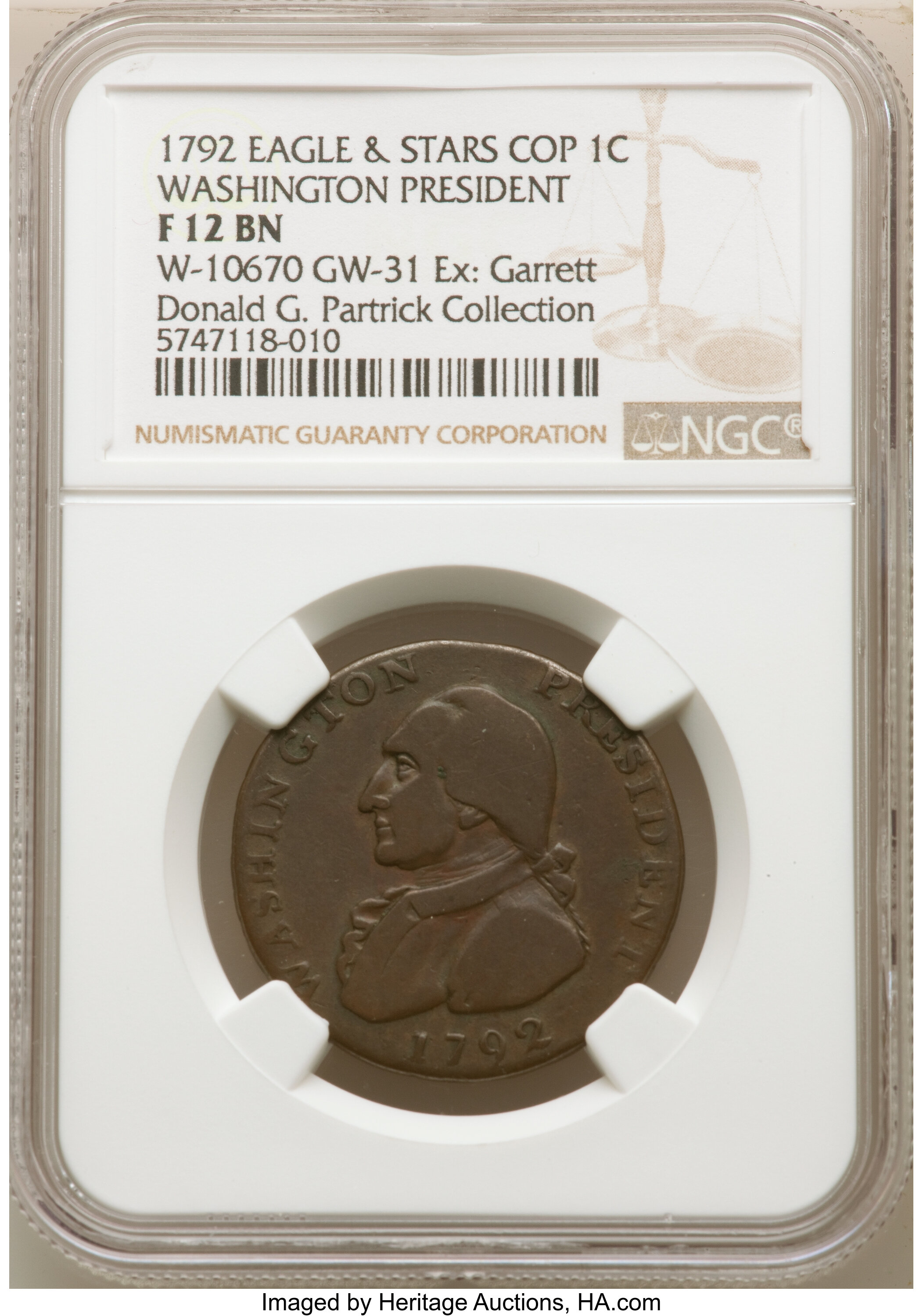 image for: 1792 Washington President Cent, Eagle and Stars Reverse, Lettered Edge, Fine 12 NGC. Baker-21, W-10670, Musante GW-31C, R.7....