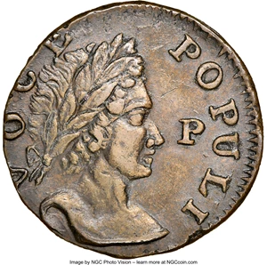image for: 1760 Voce Populi Halfpenny, 'P' In Front, W-13950, Nelson 12, R.2 AU55 NGC....