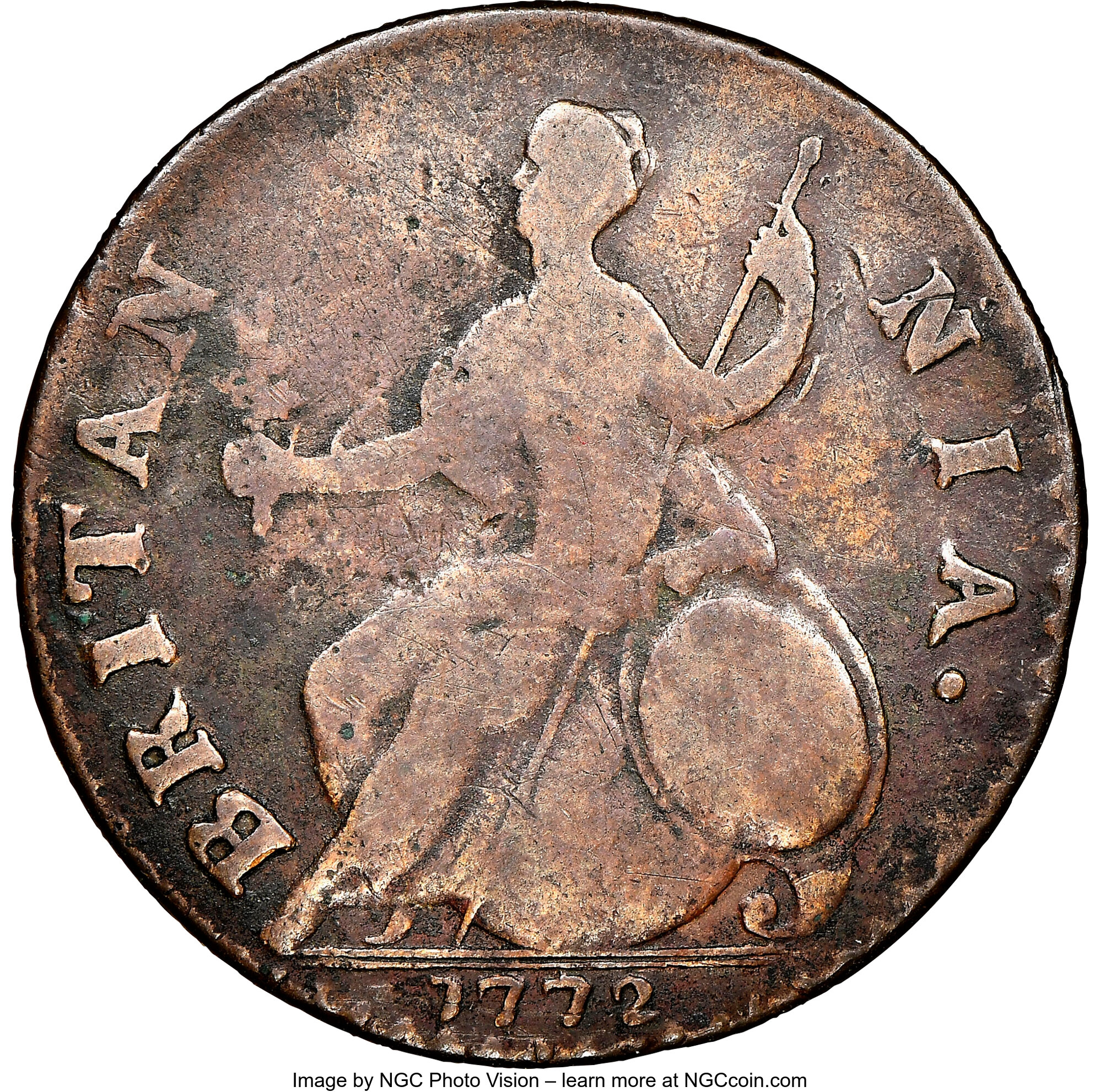image for: 1772 Georgivs III, Machin's Mills Halfpenny, Vlack 5-72A, W-7710, R.6, Fine 12 NGC. ...