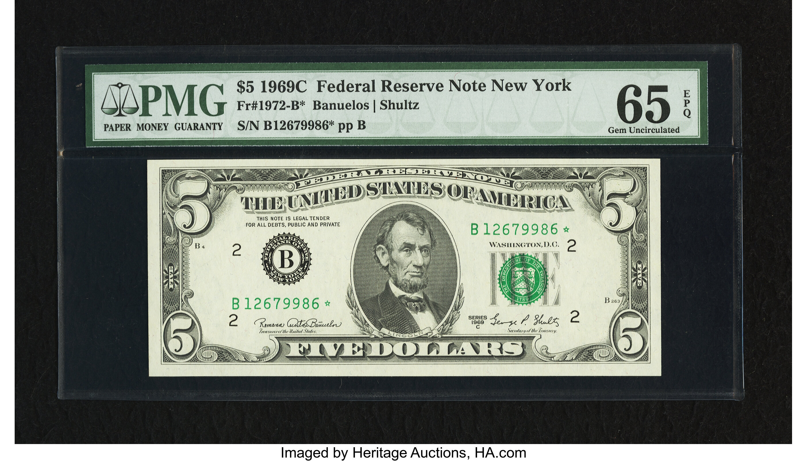 image for: Fr. 1972-B* $5 1969C Federal Reserve Star Note. PMG Gem Uncirculated 65 EPQ....
