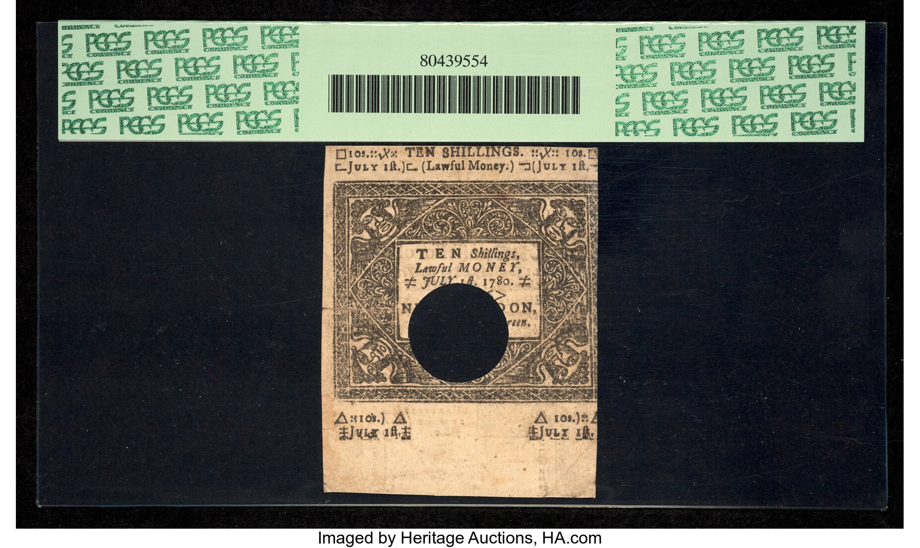 image for: Connecticut July 1, 1780 10s Hole Cancel PCGS Apparent Very Fine 35....