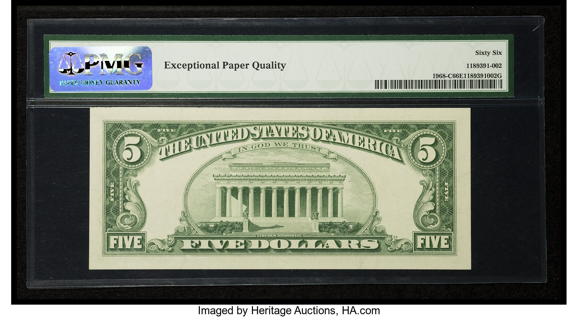 image for: Fr. 1968-C $5 1963A Federal Reserve Note. PMG Gem Uncirculated 66 EPQ....