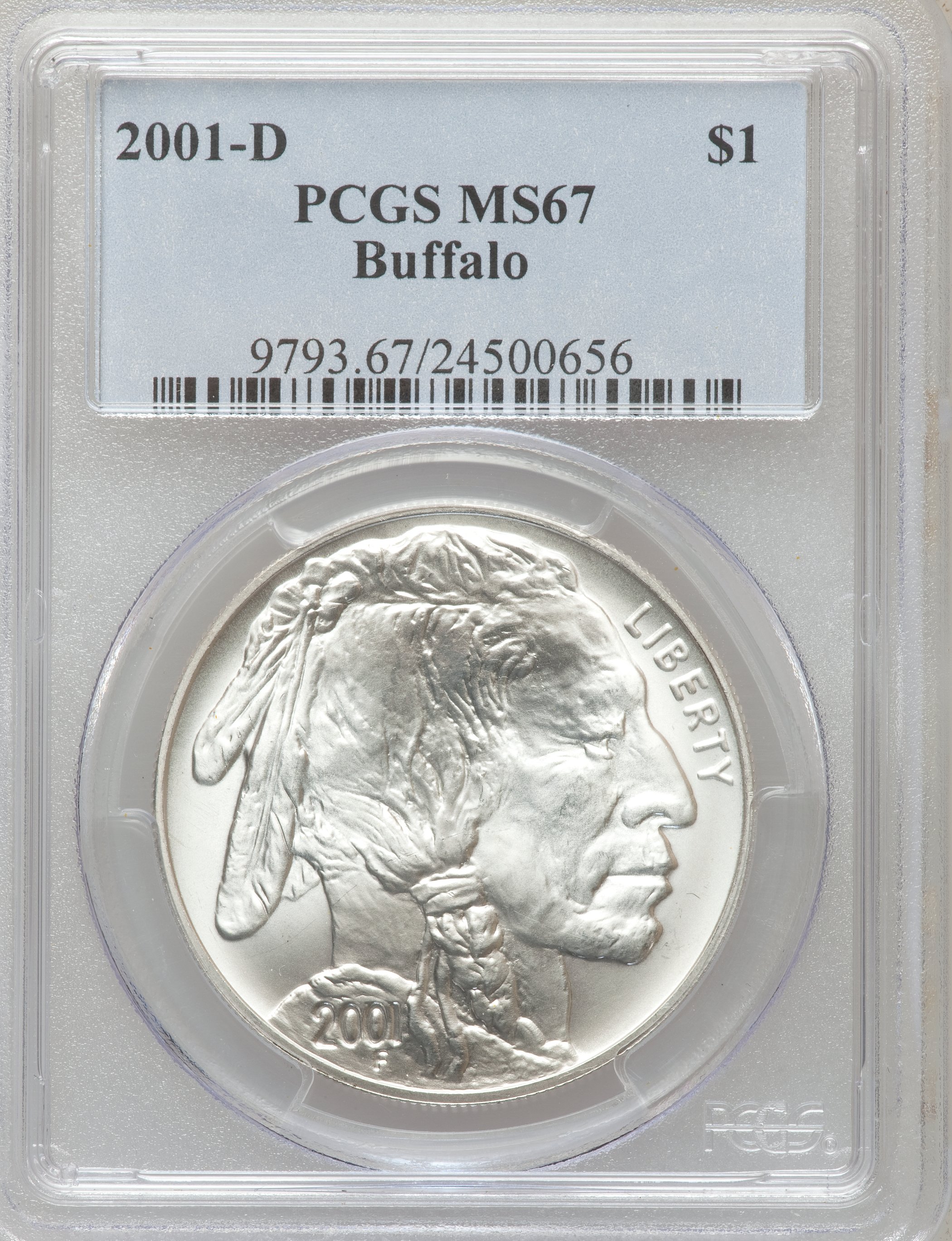 2001-D $1 Buffalo Silver Dollar MS67 PCGS. PCGS Population (58/11634). NGC Census: (30/12229). Numismedia Wsl. Price for p...