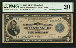image for: Fr. 786. 1918 $5 Federal Reserve Bank Note. Cleveland. PMG Very Fine 20.