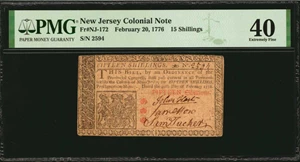 image for: NJ-172. New Jersey. February 20, 1776. 15 Shillings. PMG Extremely Fine 40.